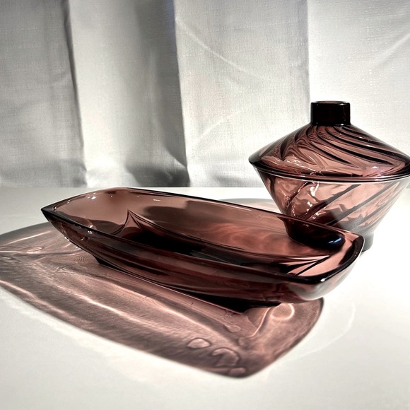 Vintage Hazel Atlas MCM 1960s Amethyst Glass Moroccan Set - Picture 2 of 11